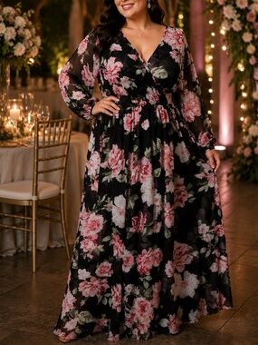 ✨ Black Floral Maxi Dress – Size 18W ✨